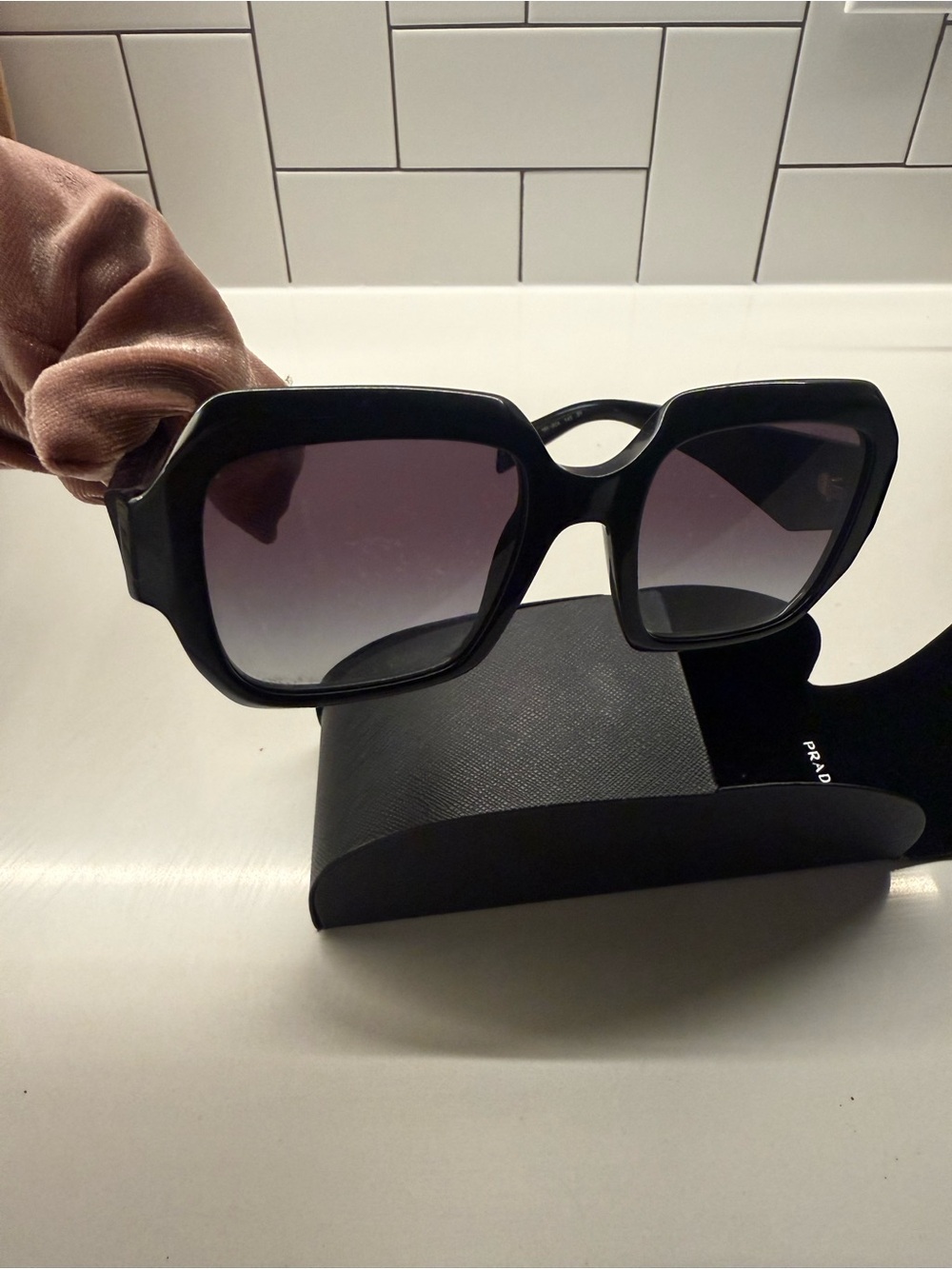 Prada Black Oversized Geometric Sunglasses with Gradient Lenses